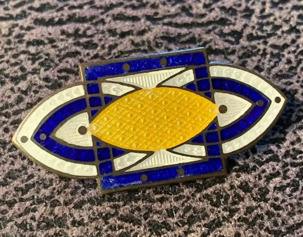 Art Deco Antique Enameled blue and yellow Pin Gorgeous